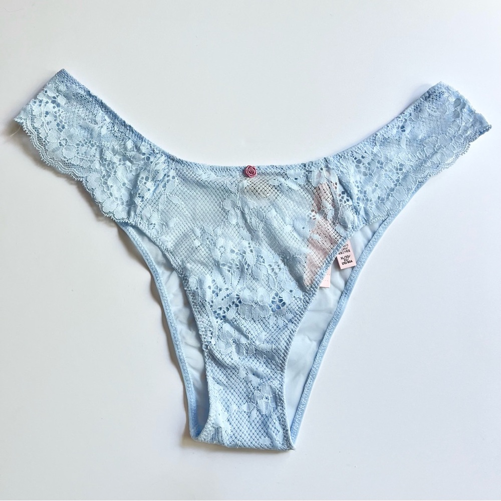 Victoria’s Secret Dream Angels Lace Rhinestone Bow Brazilian Panty Blue NWT XL